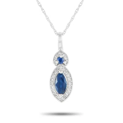 Lb Exclusive 14k White Gold 0.07ct Diamond And Sapphire Marquise Necklace Pd4-16299wsa