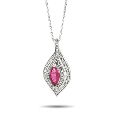 Lb Exclusive 14k White Gold 0.08 Ct Diamond And Ruby Necklace In Purple