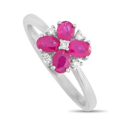 Lb Exclusive 14k White Gold 0.08 Ct Diamond And Ruby Ring In Pink