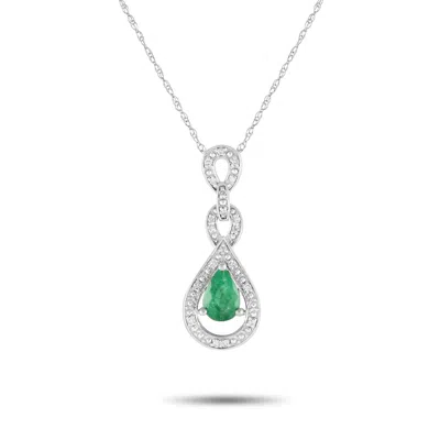 Lb Exclusive 14k White Gold 0.08ct Diamond And Emerald Pendant Necklace Pd4-16318wem