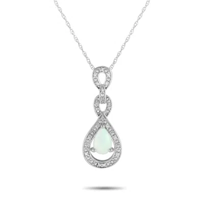 Lb Exclusive 14k White Gold 0.08ct Diamond And Opal Necklace Pd4-16318wop In Metallic
