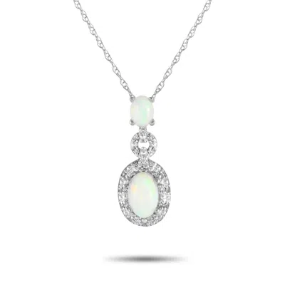Lb Exclusive 14k White Gold 0.08ct Diamond And Opal Pendant Necklace Pd4-16183wop In Metallic