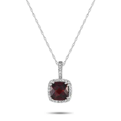 Lb Exclusive 14k White Gold 0.09ct Diamond And Garnet Pendant Necklace Pd4-16269wga In Metallic