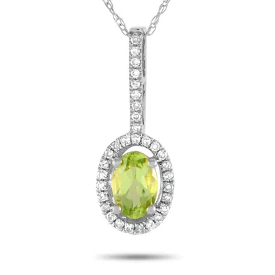 Lb Exclusive 14k White Gold 0.09ct Diamond And Peridot Pedant Necklace Pd4-16077wpe