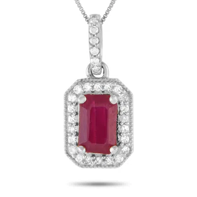 Lb Exclusive 14k White Gold 0.10ct Diamond And Ruby Necklace Pd4-16050wru In Metallic