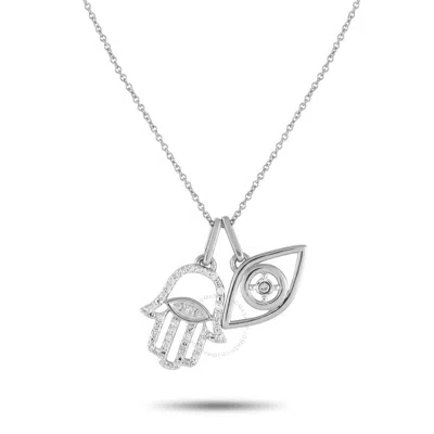 Lb Exclusive 14k White Gold 0.10ct Diamond Hamsa Pendant Necklace Pn15480 W