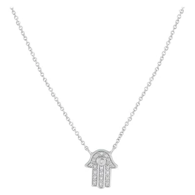 Pre-owned Lb Exclusive 14k White Gold 0.10ct Diamond Hamsa Pendant Necklace Pn15814-w