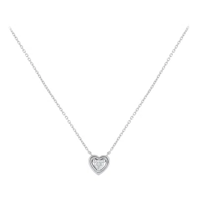 Pre-owned Lb Exclusive 14k White Gold 0.10ct Diamond Heart Pendant Necklace Pn16194