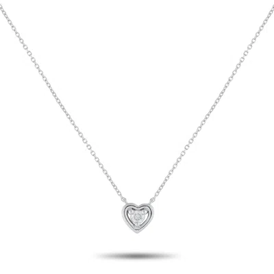Lb Exclusive 14k White Gold 0.10ct Diamond Heart Pendant Necklace Pn16194 In Silver