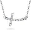 Lb Exclusive 14k White Gold 0.12 Ct Diamond Small Cross Pendant Necklace In White
