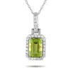 Lb Exclusive 14k White Gold 0.12ct Diamond And Emerald-cut Peridot Necklace Pd4-15501 Wpe In White