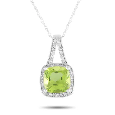 Lb Exclusive 14k White Gold 0.12ct Diamond And Peridot Necklace Pd4-16273wpe