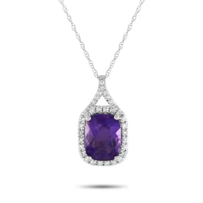 Lb Exclusive 14k White Gold 0.13ct Diamond And Amethyst Pendant Necklace Pd4-15472wam In Metallic