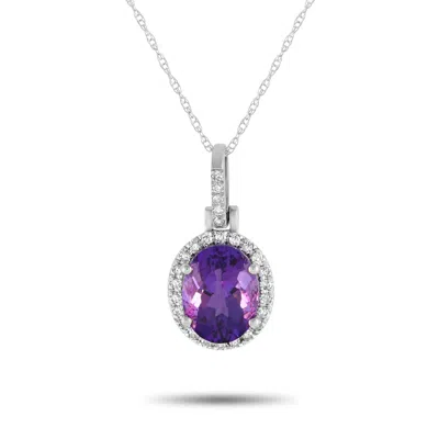 Lb Exclusive 14k White Gold 0.13ct Diamond And Amethyst Pendant Necklace Pd4-15500wam In Metallic