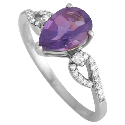 Pre-owned Lb Exclusive 14k White Gold 0.15ct Diamond And Amethyst Ring