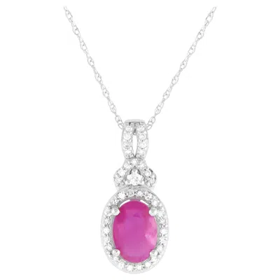 Pre-owned Lb Exclusive 14k White Gold 0.15ct Diamond & Ruby Pendant Necklace Pd4-15738wru