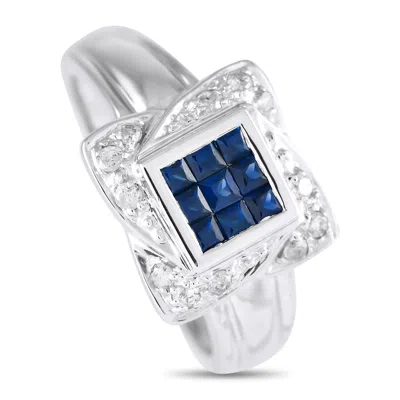 Lb Exclusive 14k White Gold 0.15ct Diamond And Sapphire Ring Mf28-120324 In Silver