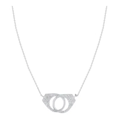 Pre-owned Lb Exclusive 14k White Gold 0.15ct Diamond Pave Handcuff Pendant Necklace