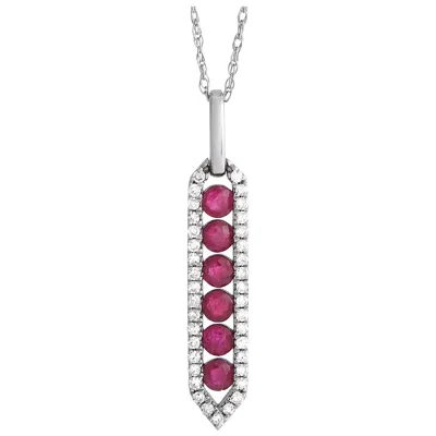 Pre-owned Lb Exclusive 14k White Gold 0.16ct Diamond & Ruby Pendant Necklace Pd4-15752wru