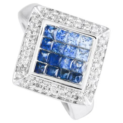 Pre-owned Lb Exclusive 14k White Gold 0.20ct Diamond And Sapphire Ring Mf20-120324