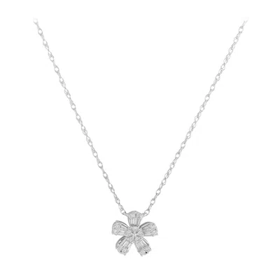 Pre-owned Lb Exclusive 14k White Gold 0.20ct Diamond Flower Pendant Necklace Pn16289-w