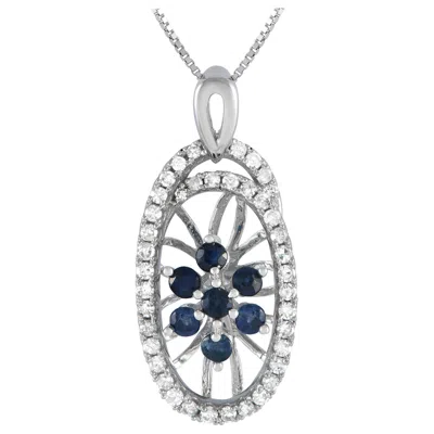 Pre-owned Lb Exclusive 14k White Gold 0.22ct Diamond And Sapphire Necklace Pd4-15491wsa