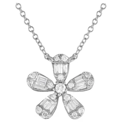 Pre-owned Lb Exclusive 14k White Gold 0.23ct Diamond Flower Necklace Pn14995