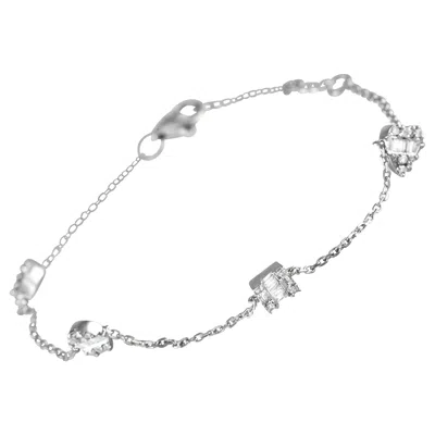Pre-owned Lb Exclusive 14k White Gold 0.25 Ct Diamond Station Bracelet
