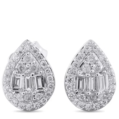 Lb Exclusive 14k White Gold 0.25ct Diamond Cluster Pear Stud Earrings Er29498-w In Blue