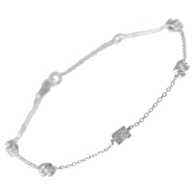 Pre-owned Lb Exclusive 14k White Gold 0.30ct Diamond Station Bracelet