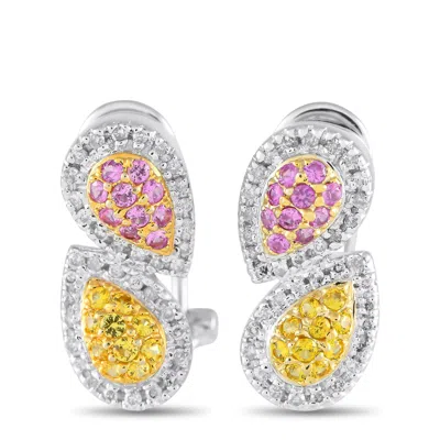 Lb Exclusive 14k White Gold 0.33ct Diamond And Sapphire Earrings Mf24-120324 In Metallic