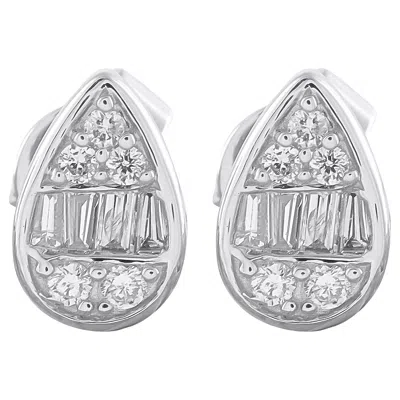 Pre-owned Lb Exclusive 14k White Gold 0.35ct Diamond Cluster Pear Stud Earrings Er305260-w