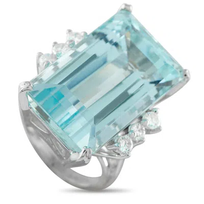 Lb Exclusive 14k White Gold 0.36ct Diamond And Aquamarine Ring Mf34-122325 In Metallic