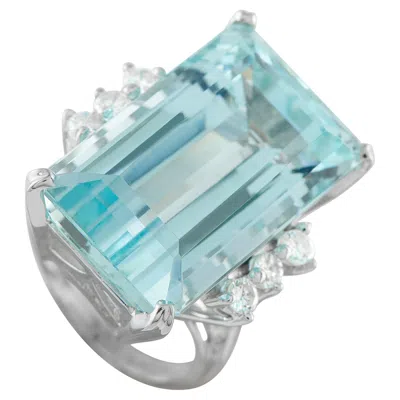 Pre-owned Lb Exclusive 14k White Gold 0.36ct Diamond And Aquamarine Ring Mf34-122325