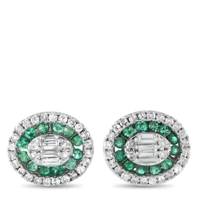 Lb Exclusive 14k White Gold 0.40ct Diamond And Emerald Oval Halo Stud Earrings Er28920-w