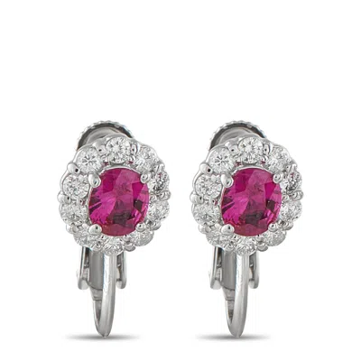 Lb Exclusive 14k White Gold 0.40ct Diamond And Ruby Earrings Mf27-102025 In Metallic