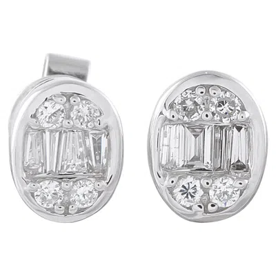 Pre-owned Lb Exclusive 14k White Gold 0.40ct Diamond Cluster Oval Stud Earrings Er305262