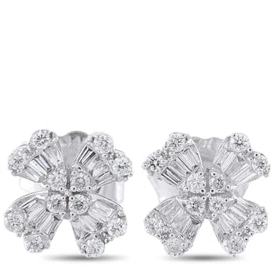 Lb Exclusive 14k White Gold 0.40ct Diamond Four Petal Stud Earrings Er29991-w In Silver