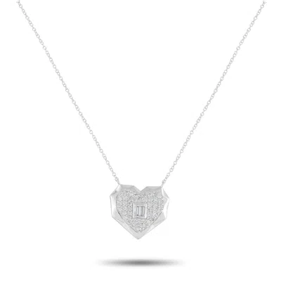 Lb Exclusive 14k White Gold 0.40ct Diamond Heart Pendant Necklace Pn16832-w In Metallic