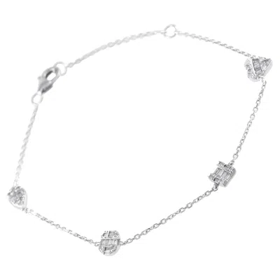 Pre-owned Lb Exclusive 14k White Gold 0.40ct Diamond Station Bracelet