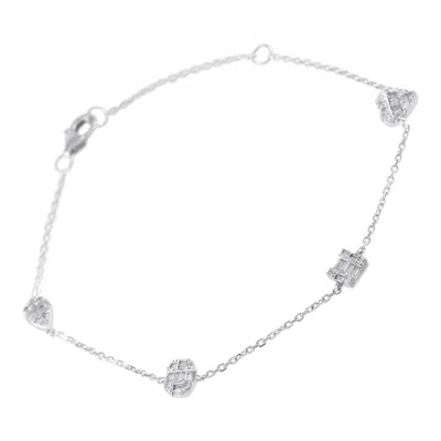 Pre-owned Lb Exclusive 14k White Gold 0.40ct Diamond Station Bracelet