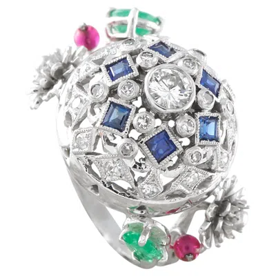 Pre-owned Lb Exclusive 14k White Gold 0.45ct Diamond, Ruby, Sapphire, And Emerald Ring Mf06-050526