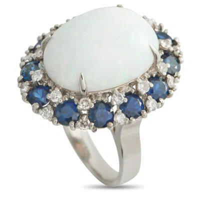 Lb Exclusive 14k White Gold 0.45ct Diamond, Sapphire, And Opal Ring Mf63-031726 In Metallic