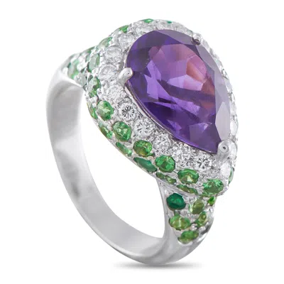 Lb Exclusive 14k White Gold 0.50ct Diamond, Amethyst, And Tsavorite Ring Mf02-050526 In Metallic