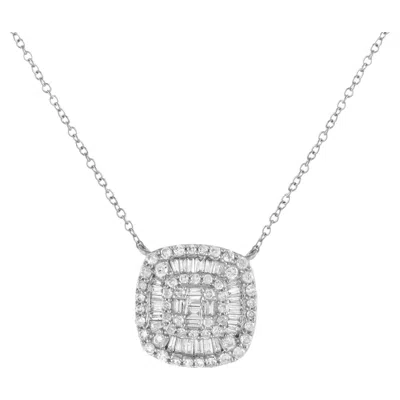 Pre-owned Lb Exclusive 14k White Gold 0.50ct Diamond Cushion Cluster Necklace Pn14750