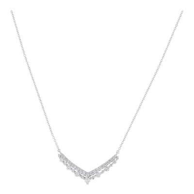 Pre-owned Lb Exclusive 14k White Gold 0.50ct Diamond V Pendant Necklace Pn16158-w