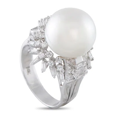 Lb Exclusive 14k White Gold 0.60ct Diamond And Pearl Ring Mf14-050526 In Silver