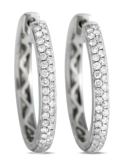 Pre-owned Lb Exclusive 14k White Gold 0.65ct Diamond Hoop Earrings Aer-10191 In 银色
