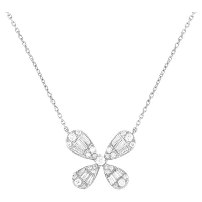 Pre-owned Lb Exclusive 14k White Gold 0.75ct Diamond Four Petal Flower Necklace