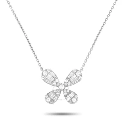 Lb Exclusive 14k White Gold 0.75ct Diamond Four Petal Flower Necklace Pn15414 W In Multi-color